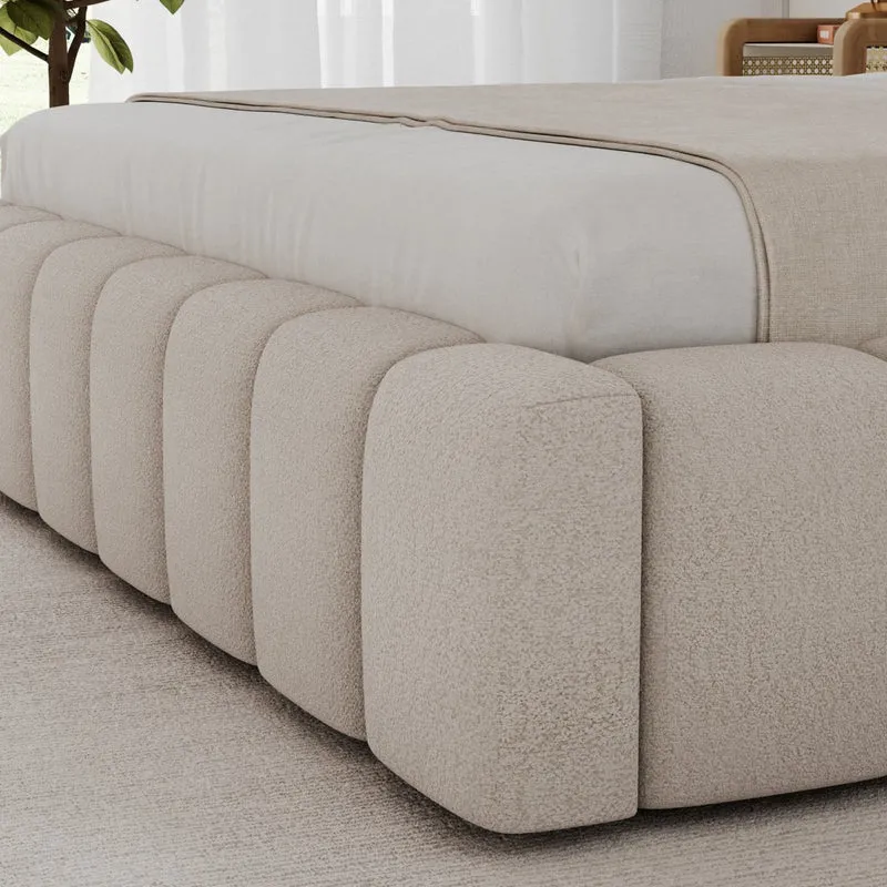 Lit coffre 180x200 sommier et LED inclus Auria Texturé Beige