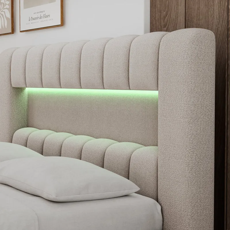 Lit coffre 180x200 sommier et LED inclus Auria Texturé Beige