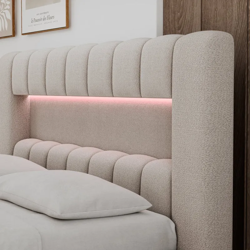Lit coffre 160x200 sommier et LED inclus Auria Texturé Beige