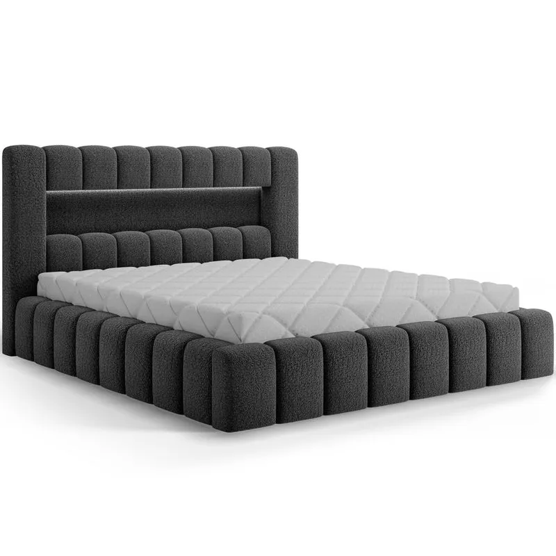 Lit coffre 160x200 sommier et LED inclus Auria Texturé Gris foncé