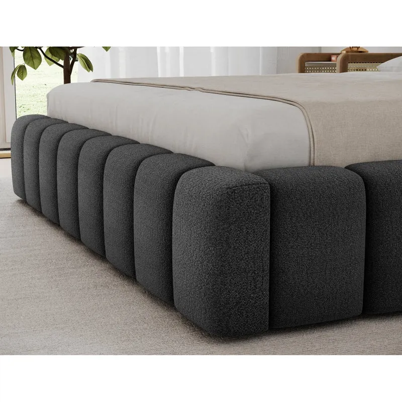 Lit coffre 160x200 sommier et LED inclus Auria Texturé Gris foncé