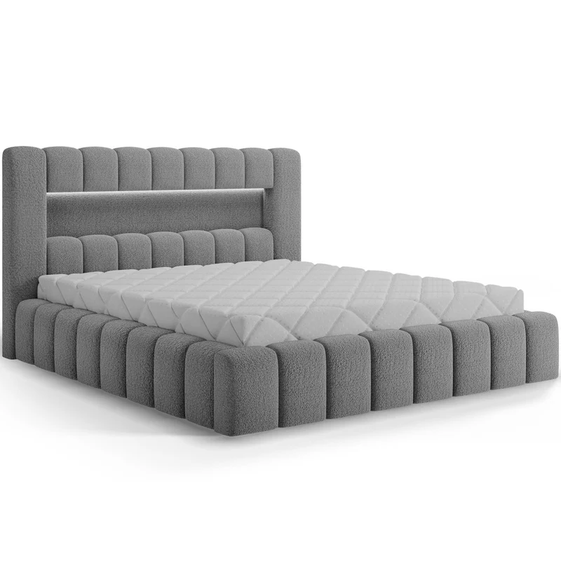 Lit coffre 160x200 sommier et LED inclus Auria Texturé Gris