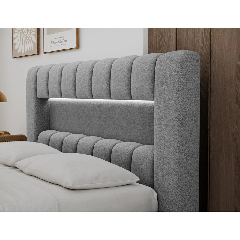 Lit coffre 160x200 sommier et LED inclus Auria Texturé Gris
