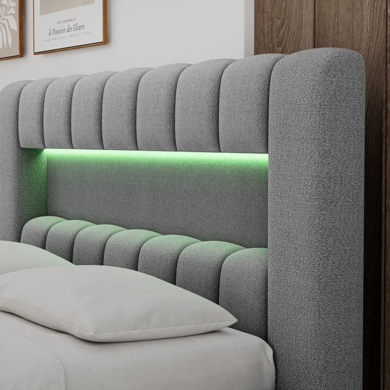 Lit coffre 160x200 sommier et LED inclus Auria Texturé Gris