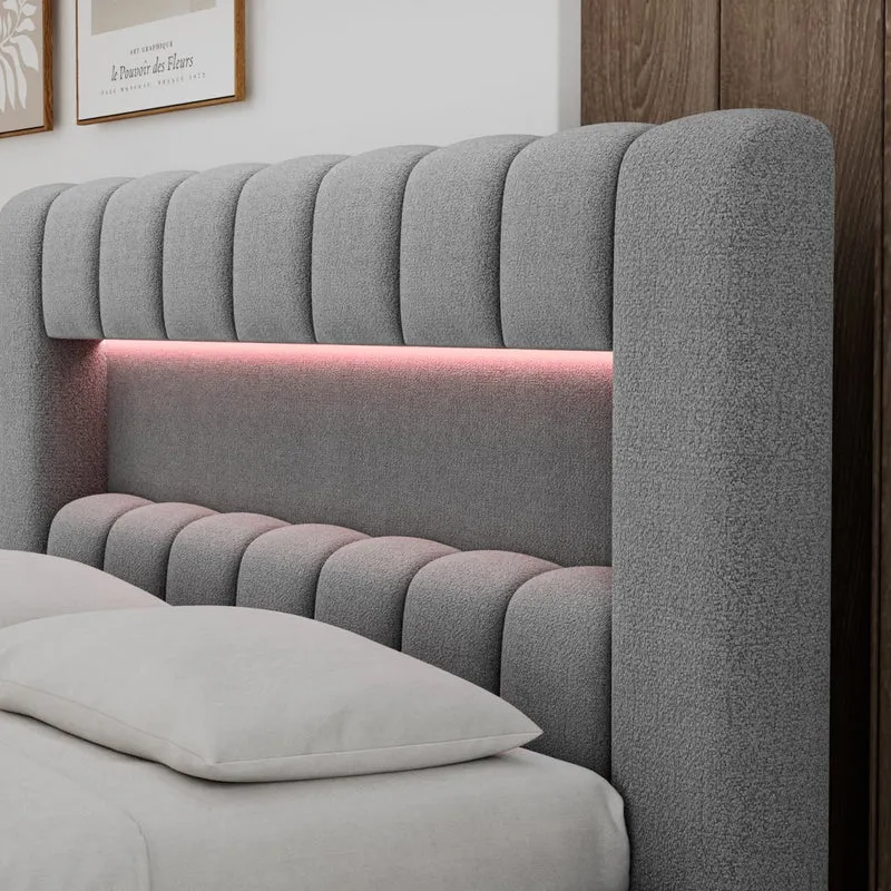 Lit coffre 140x200 sommier et LED inclus Auria Texturé Gris