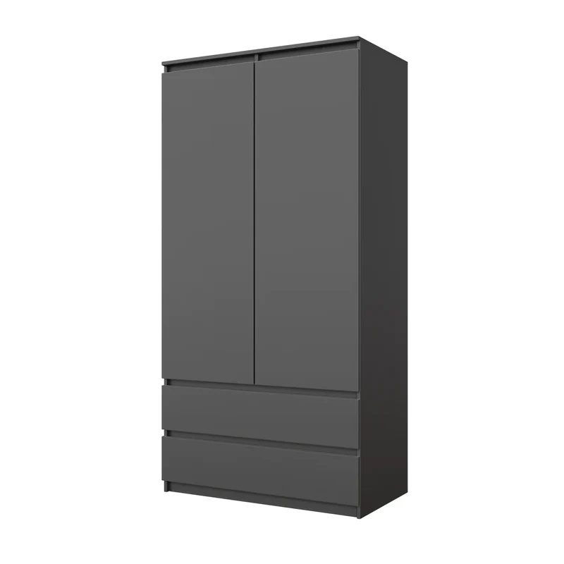 JOELLE - Armoire 2 Portes avec 2 Tiroirs - Anthracite H180cm L90cm P50cm