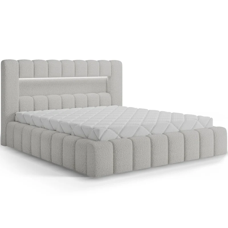 Lit coffre 160x200 sommier et LED inclus Auria Texturé Blanc