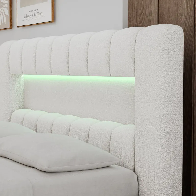Lit coffre 160x200 sommier et LED inclus Auria Texturé Blanc