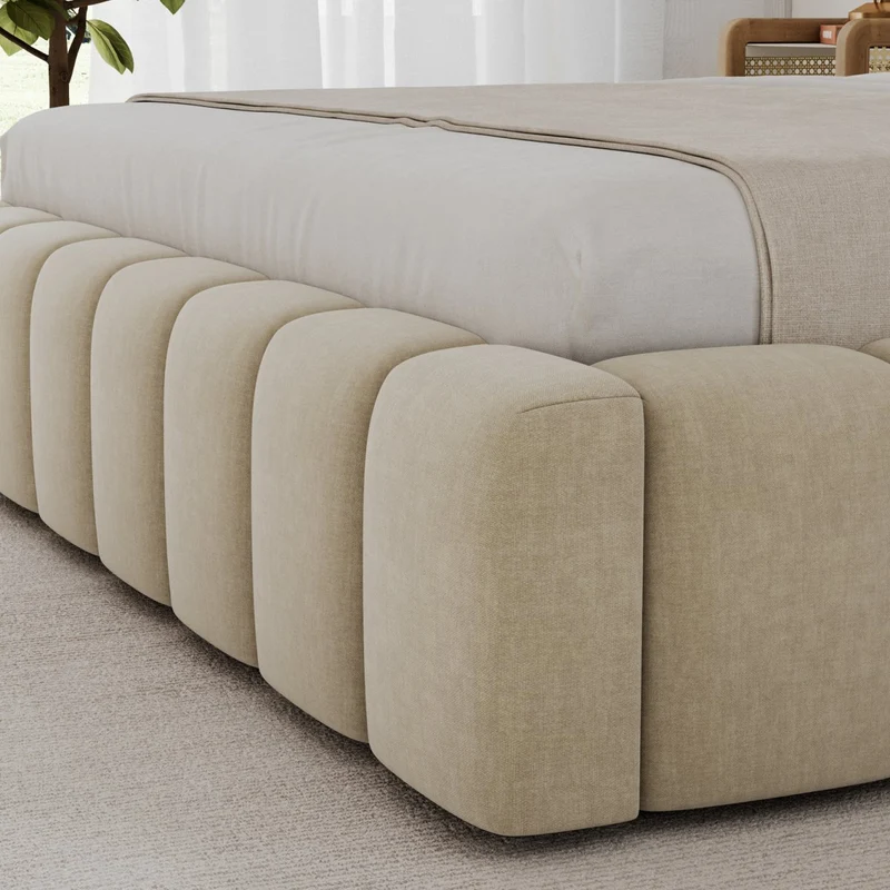 Lit coffre 140x200 sommier et LED inclus Auria Velours Beige