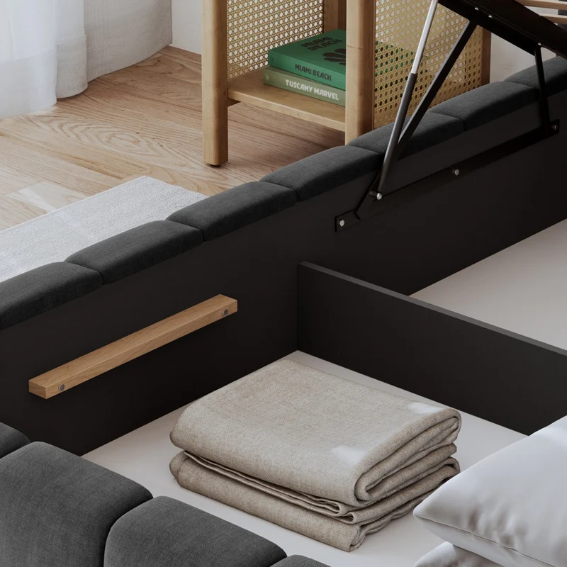 Lit coffre 140x200 sommier et LED inclus Auria Velours Gris foncé