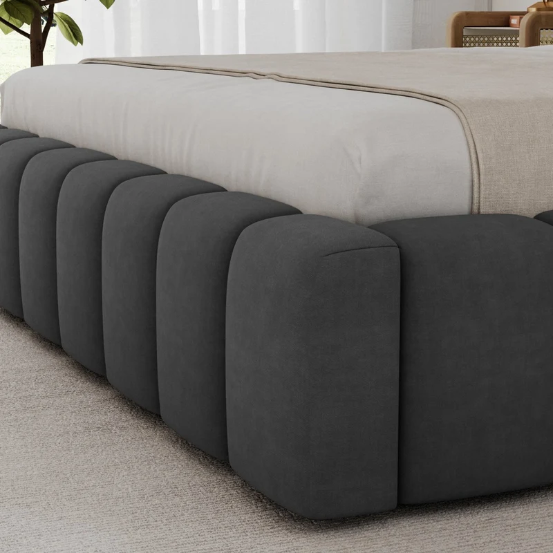 Lit coffre 140x200 sommier et LED inclus Auria Velours Gris foncé