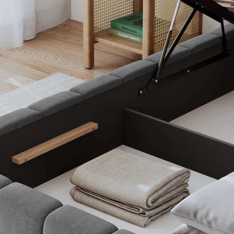 Lit coffre 140x200 sommier et LED inclus Auria Velours Gris