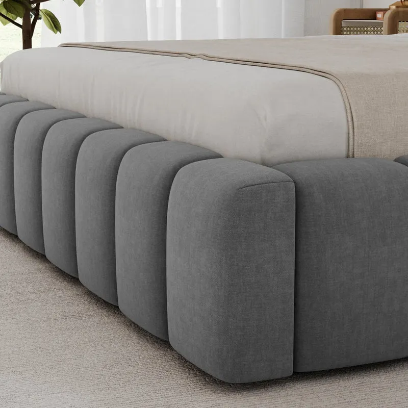 Lit coffre 140x200 sommier et LED inclus Auria Velours Gris