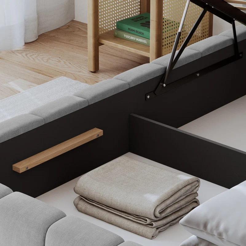 Lit coffre 160x200 sommier et LED inclus Auria Velours Gris clair