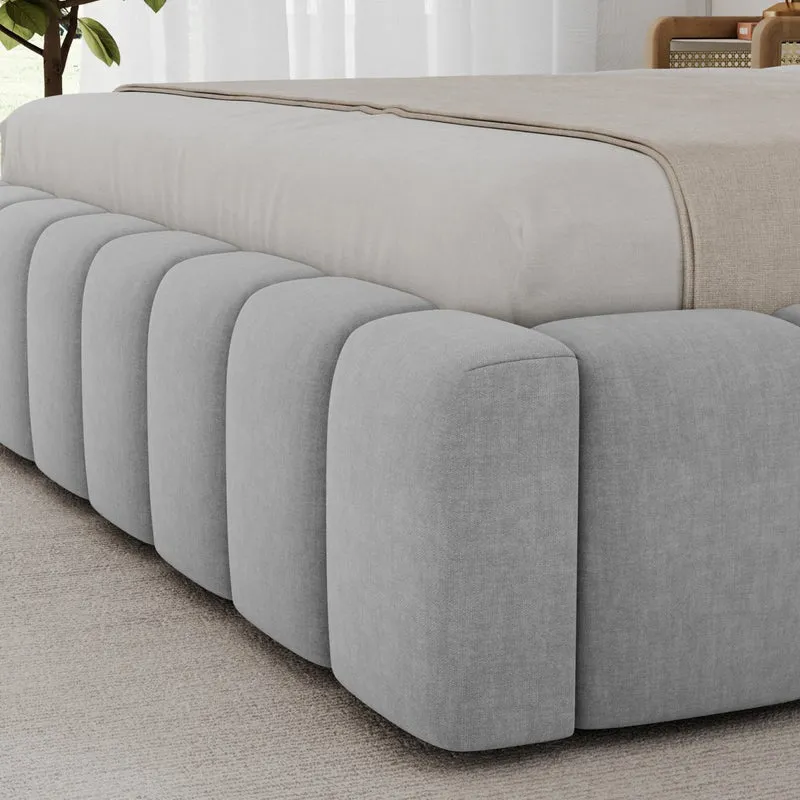 Lit coffre 140x200 sommier et LED inclus Auria Velours Gris clair