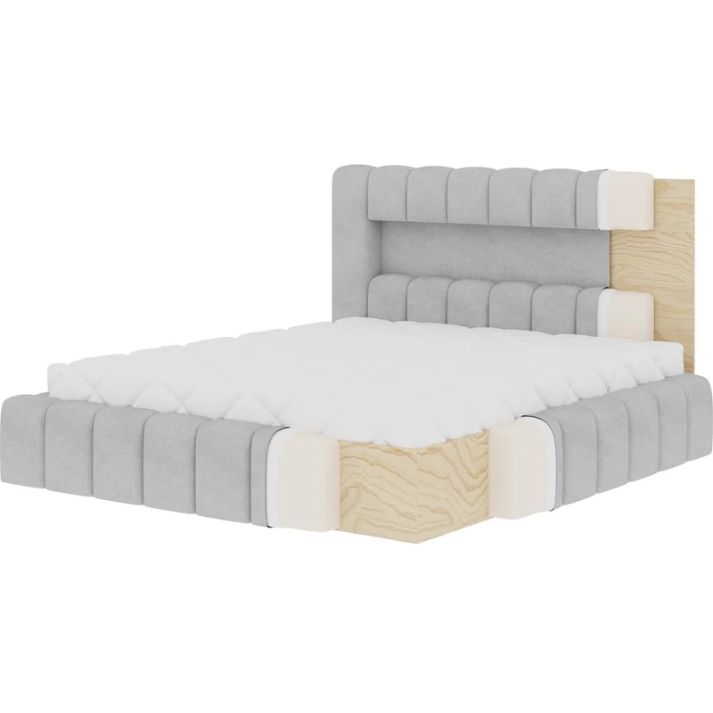 Lit coffre 140x200 sommier et LED inclus Auria Velours Gris clair