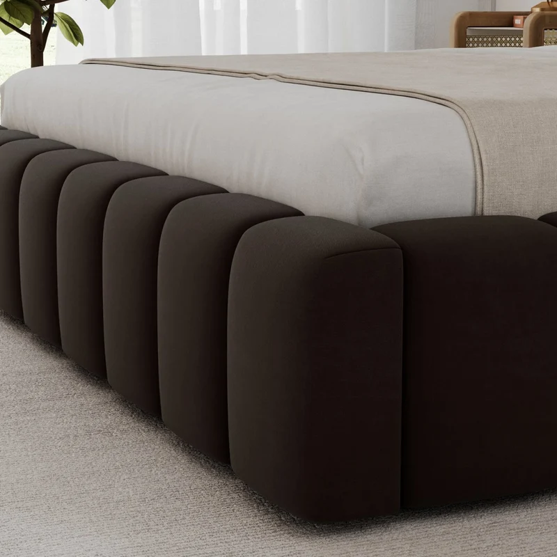 Lit coffre 160x200 sommier et LED inclus Auria Velours Marron foncé