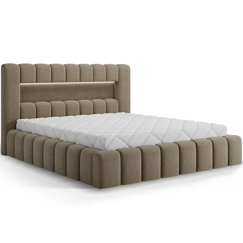Lit coffre 140x200 sommier et LED inclus Auria Velours Marron