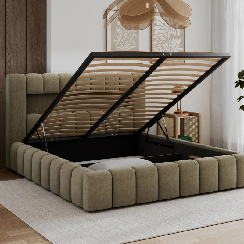Lit coffre 140x200 sommier et LED inclus Auria Velours Marron