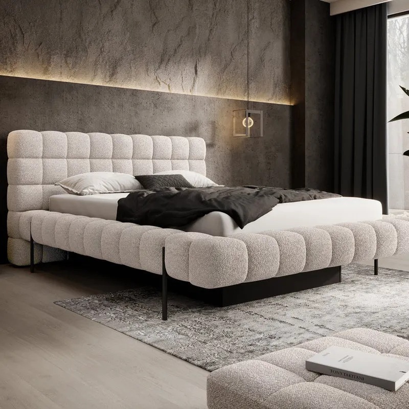 Lit coffre 160x200 sommier inclus Ezio Texturé Beige
