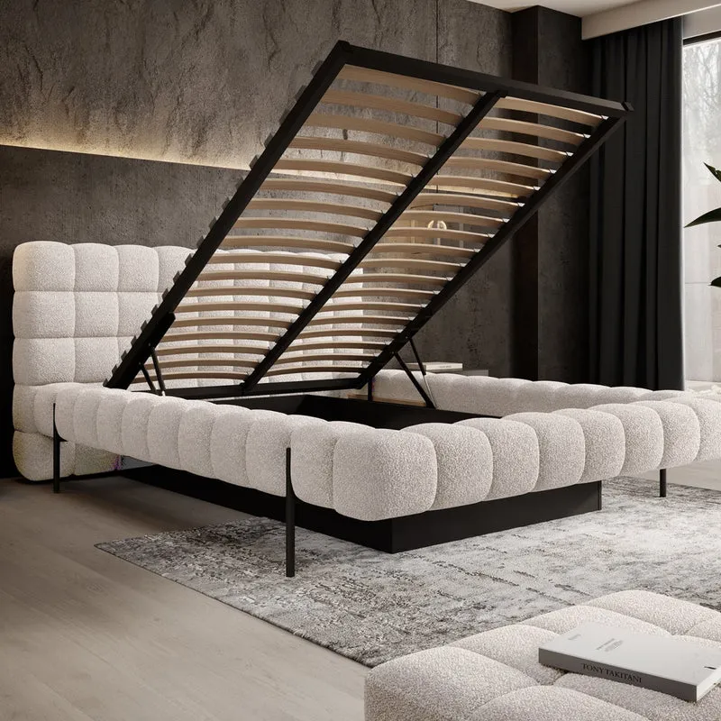 Lit coffre 160x200 sommier inclus Ezio Texturé Beige
