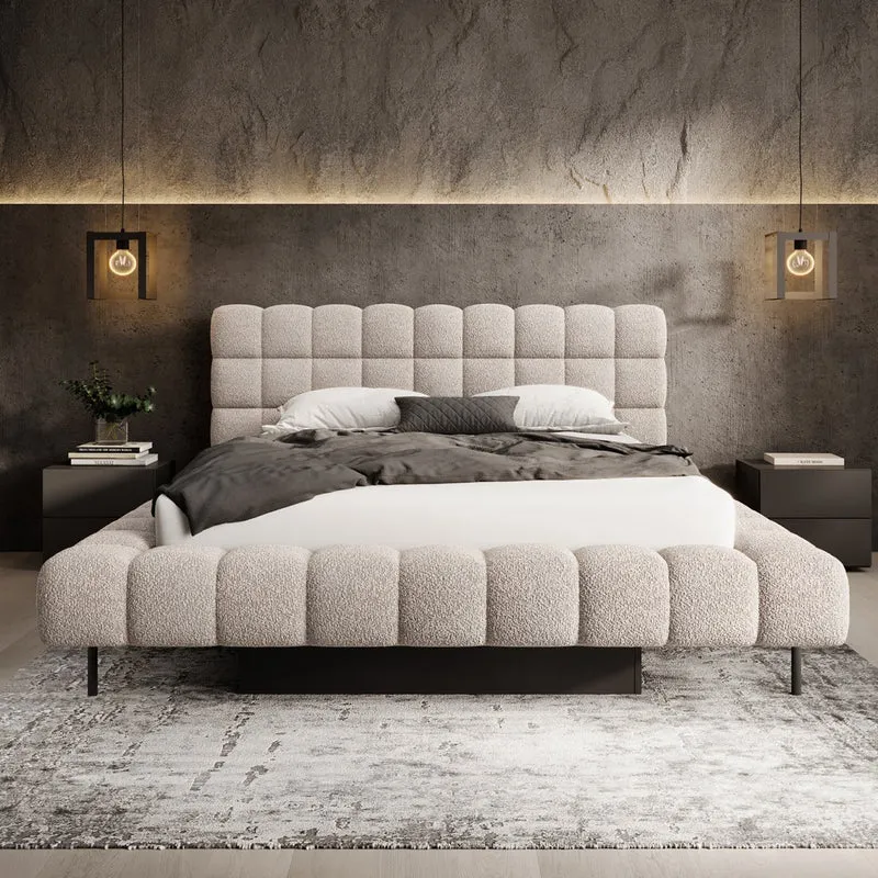 Lit coffre 160x200 sommier inclus Ezio Texturé Beige