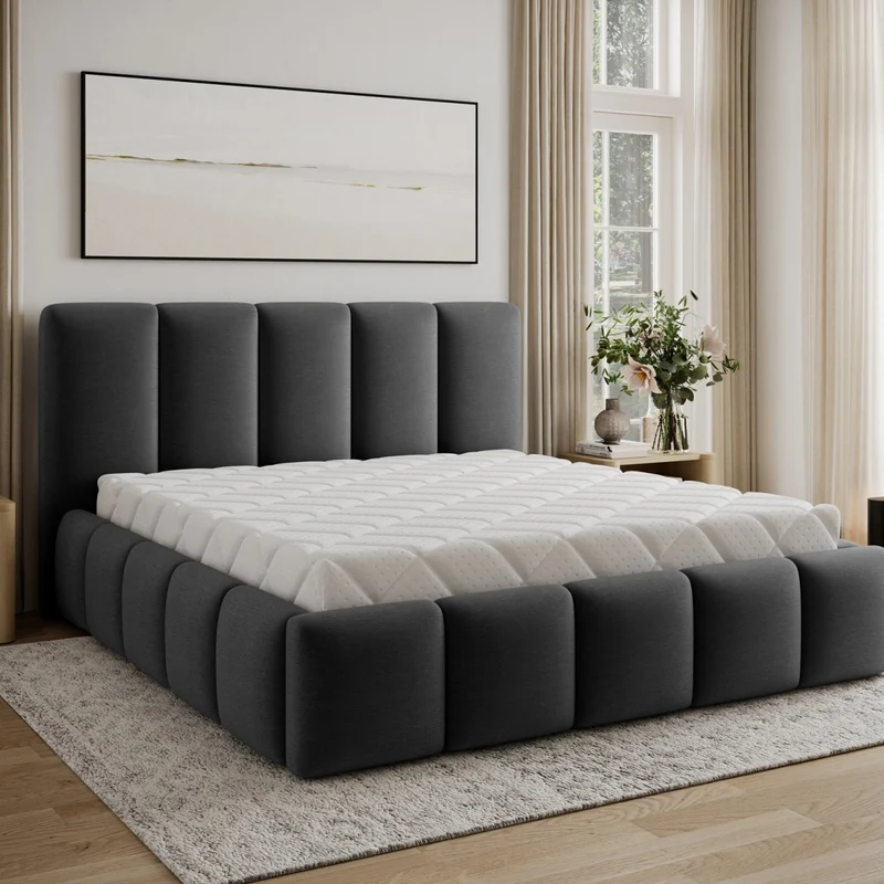 Lit 180x200 sommier inclus Klaus Velours Gris foncé
