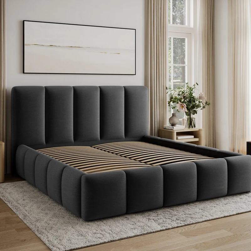 Lit 160x200 sommier inclus Klaus Velours Gris foncé