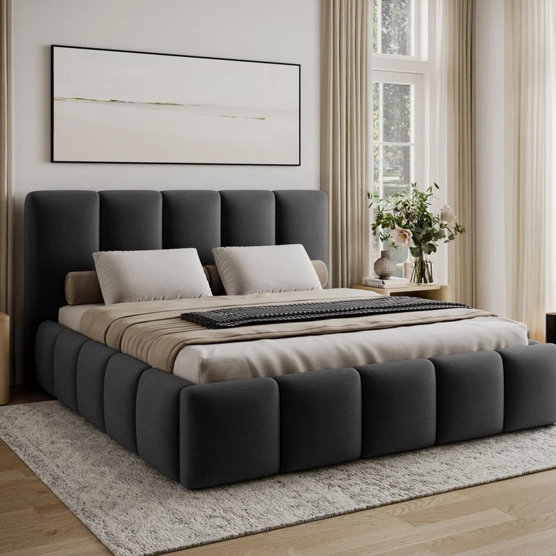 Lit 140x200 sommier inclus Klaus Velours Gris foncé