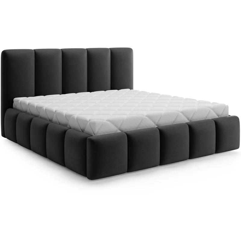 Lit 140x200 sommier inclus Klaus Velours Gris foncé