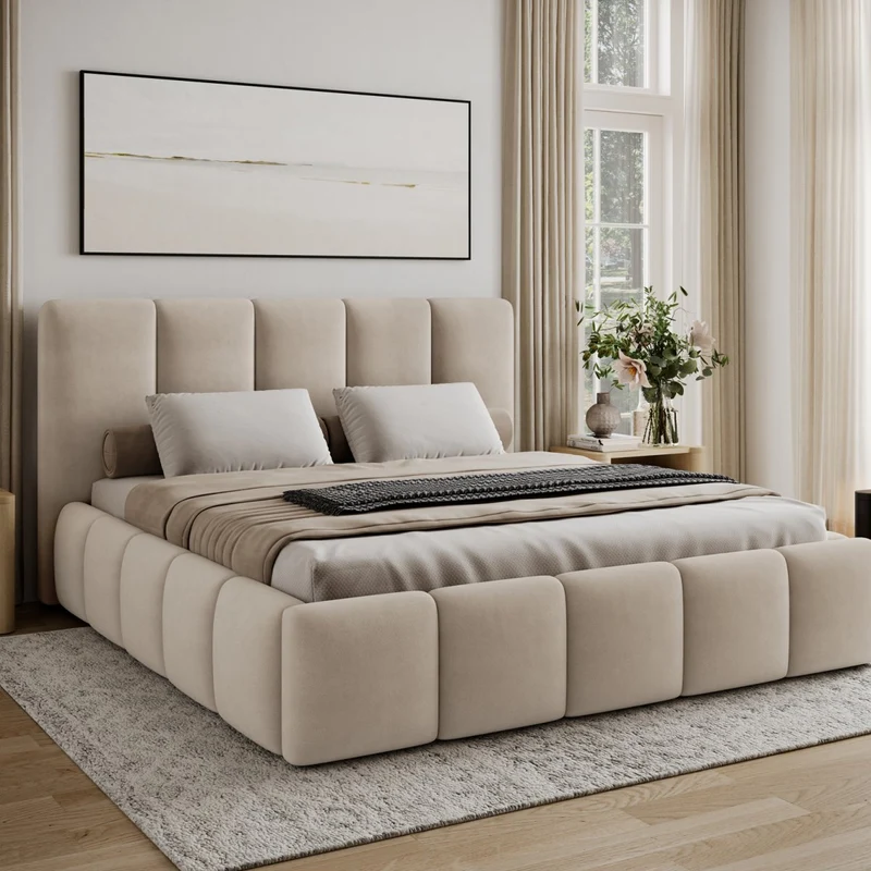 Lit 180x200 sommier inclus Klaus Velours Beige
