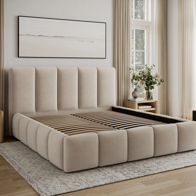 Lit 140x200 sommier inclus Klaus Velours Beige