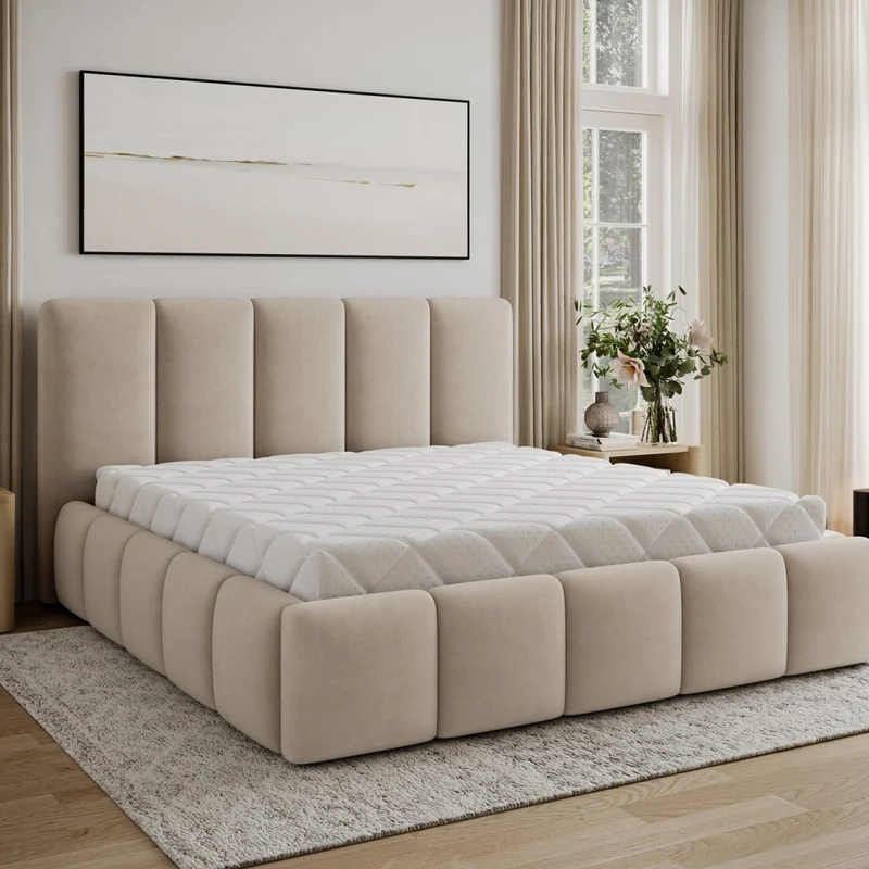 Lit 140x200 sommier inclus Klaus Velours Beige