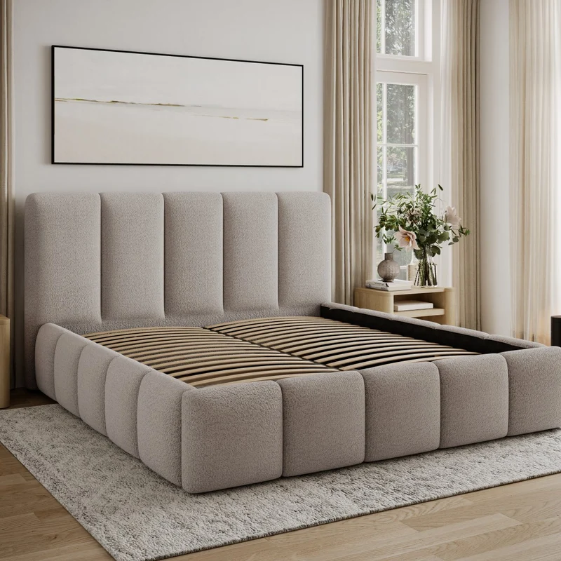 Lit 160x200 sommier inclus Klaus Texturé Cachemire