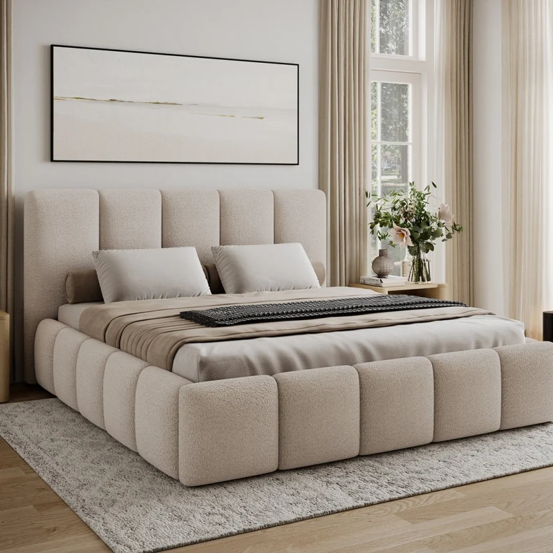 Lit 180x200 sommier inclus Klaus Texturé Beige