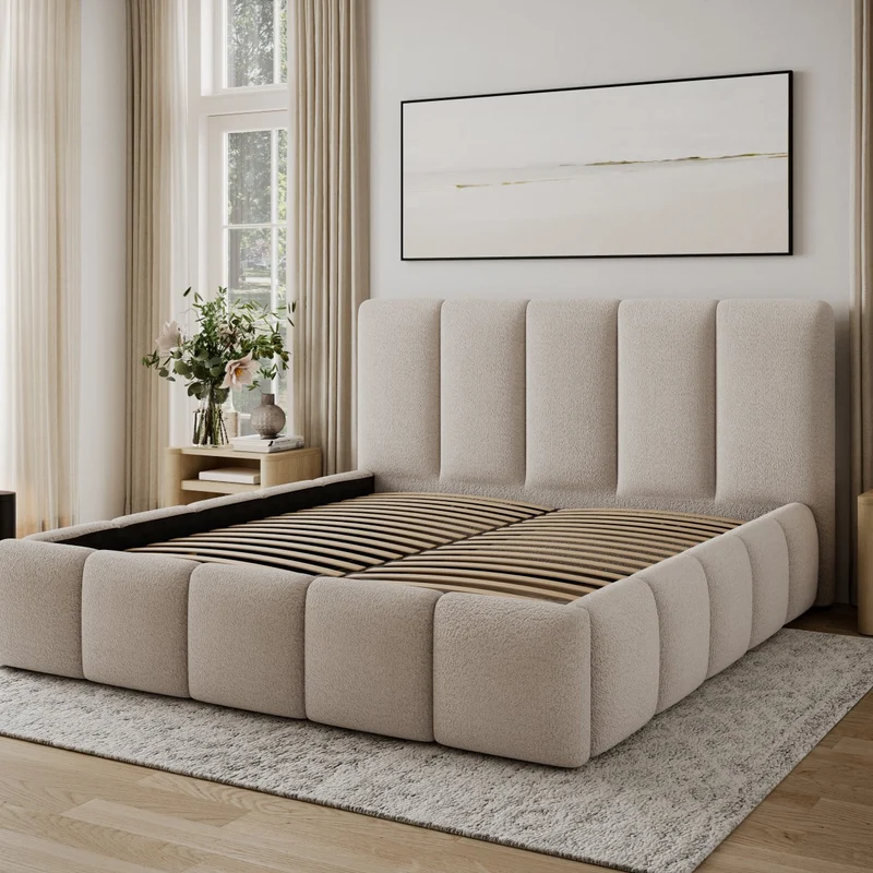 Lit 180x200 sommier inclus Klaus Texturé Beige