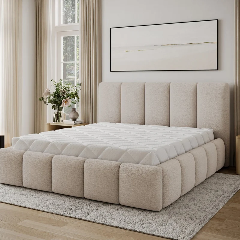 Lit 180x200 sommier inclus Klaus Texturé Beige