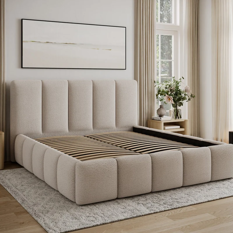 Lit 140x200 sommier inclus Klaus Texturé Beige