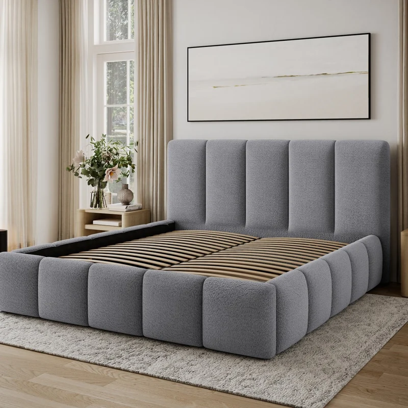 Lit 180x200 sommier inclus Klaus Texturé Gris