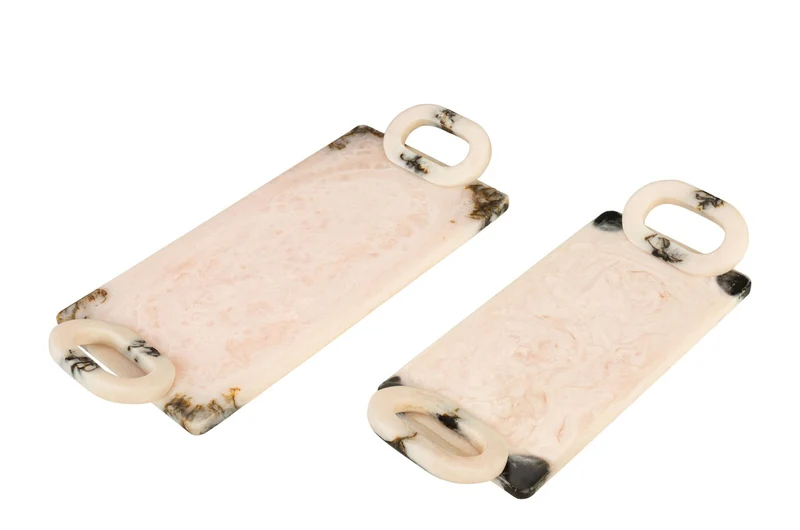 Casa Padrino Luxus Tabletts 2er Set Schwarz / Beige - Deko Tabletts aus transluzentem Kunstharz in Schwarz und Creme - Luxus Deko Accessoires