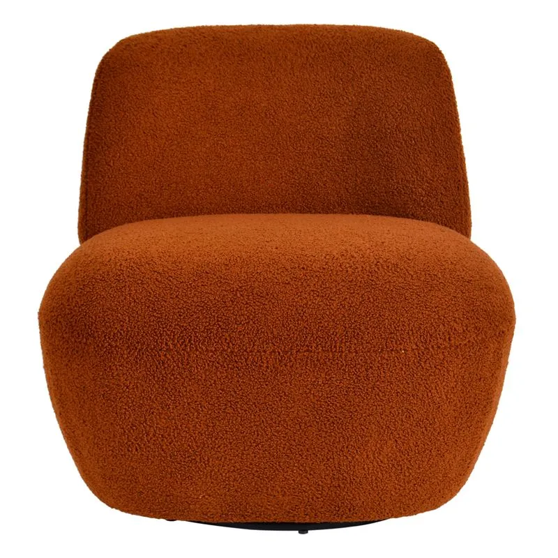 Fauteuil pivotant en bouclette épaisse terracotta