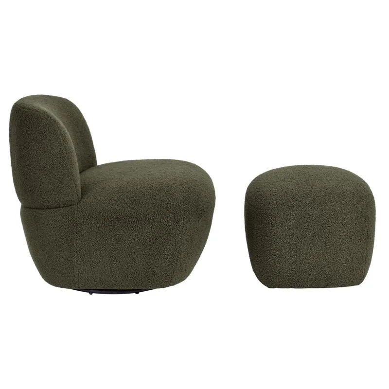 Fauteuil pivotant en bouclette épaisse vert