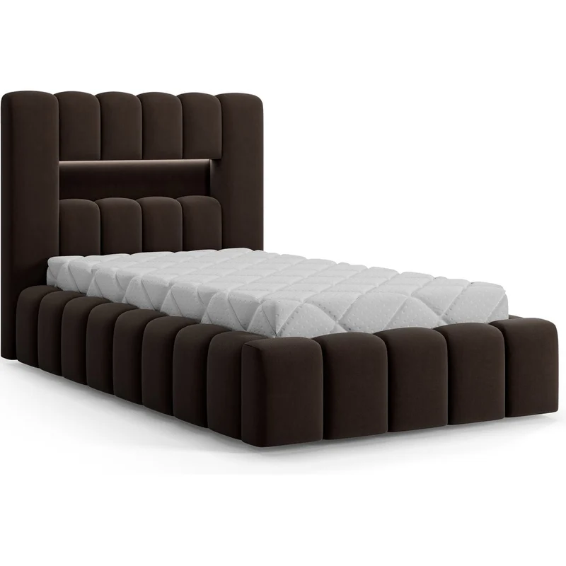 Lit coffre 90x200 sommier et LED inclus Auria Marron Foncé