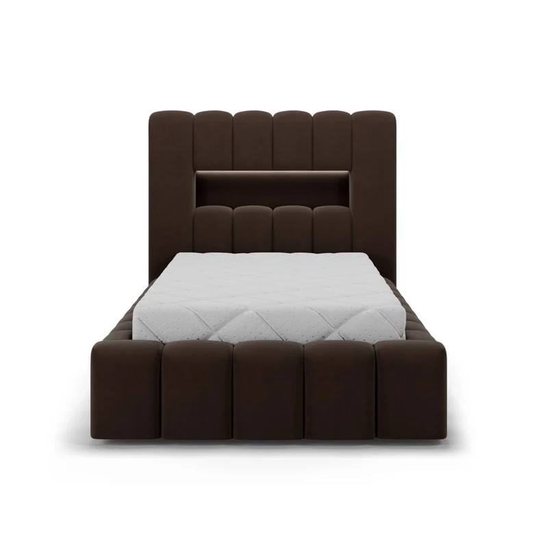 Lit coffre 90x200 sommier et LED inclus Auria Marron Foncé
