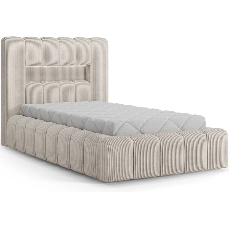 Lit coffre 90x200 sommier et LED inclus Auria Velours côtelé Beige