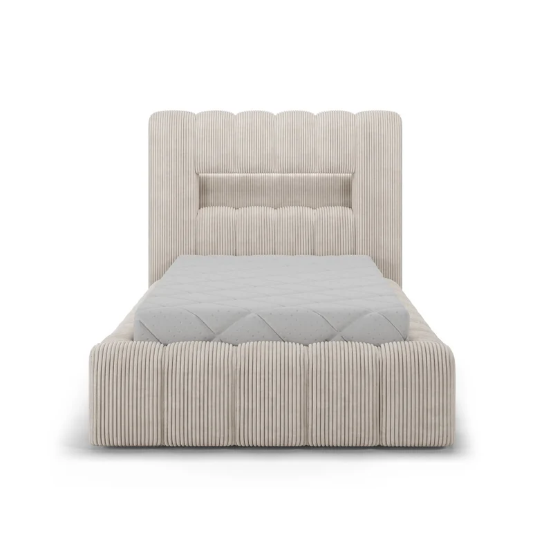 Lit coffre 90x200 sommier et LED inclus Auria Velours côtelé Beige