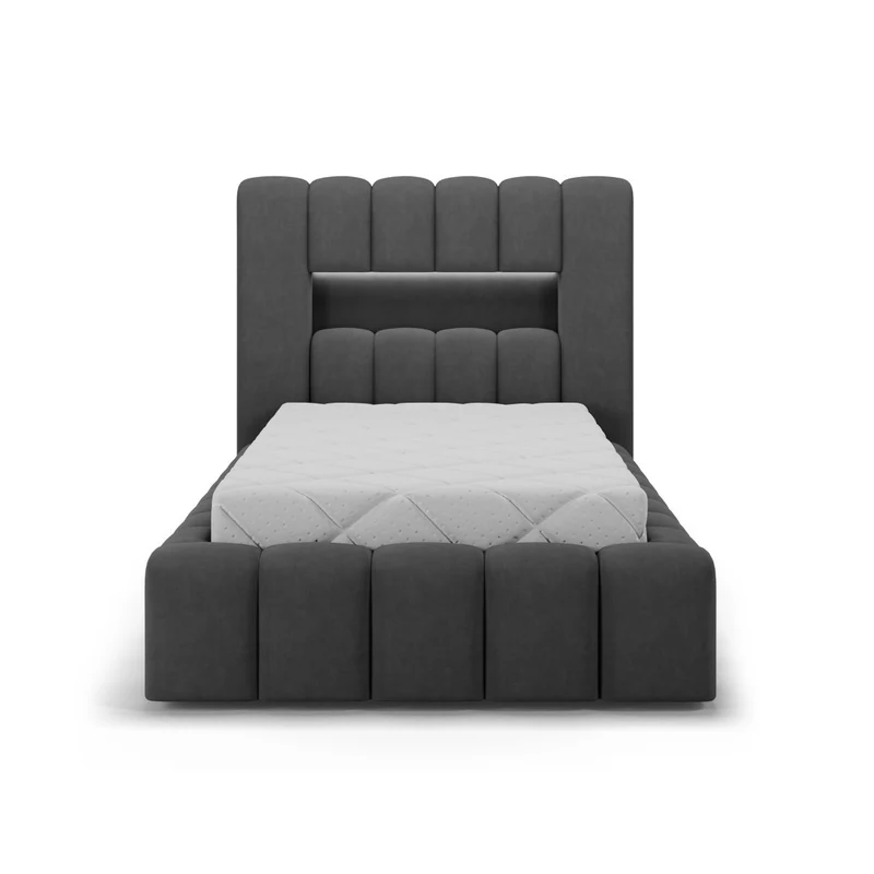 Lit coffre 90x200 sommier et LED inclus Auria Gris foncé