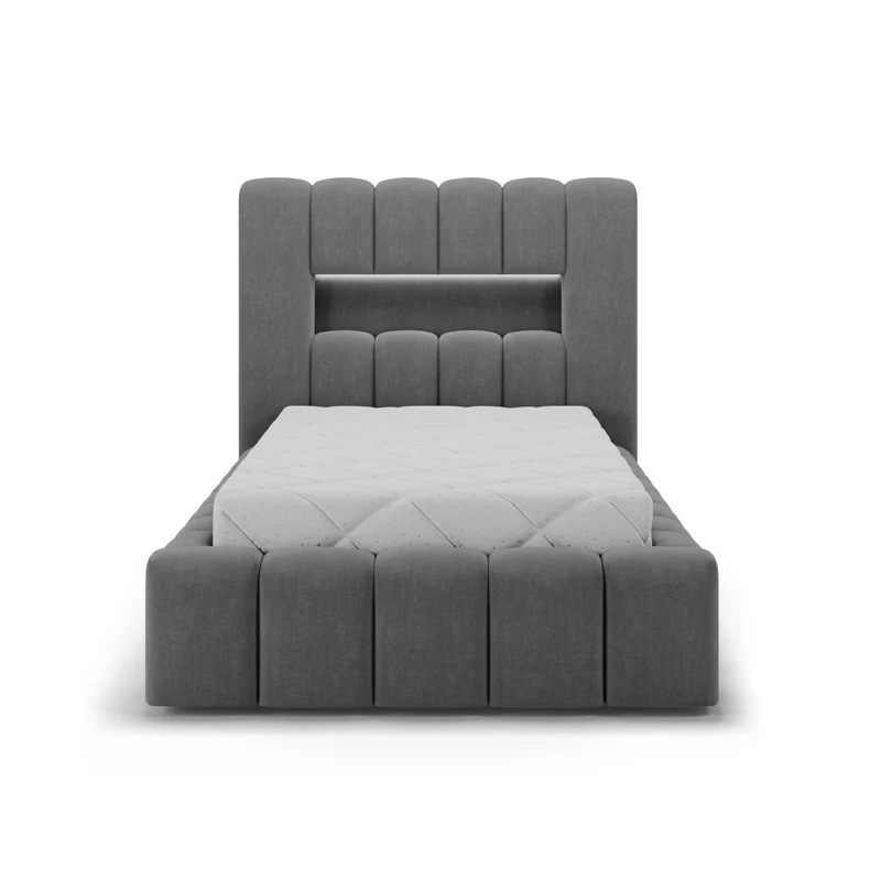 Lit coffre 90x200 sommier et LED inclus Auria Gris