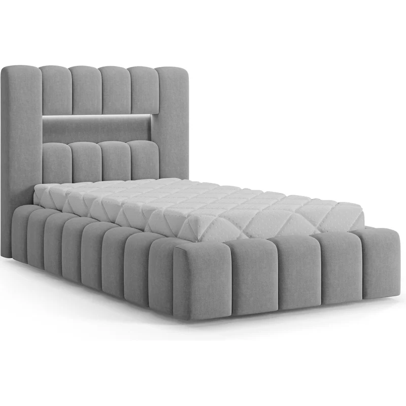 Lit coffre 90x200 sommier et LED inclus Auria Gris clair