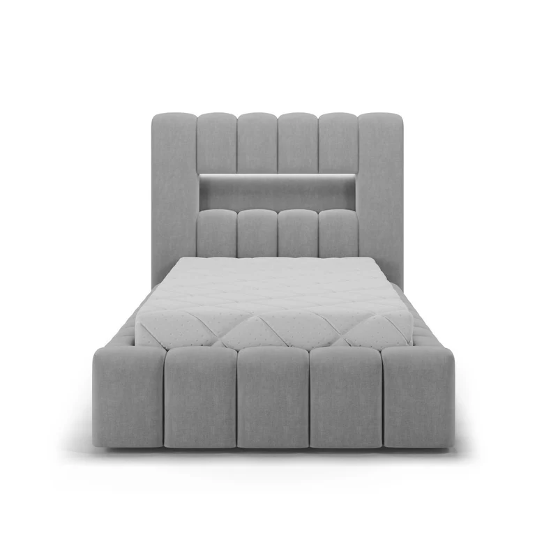 Lit coffre 90x200 sommier et LED inclus Auria Gris clair